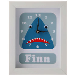 Stripey Cats Personalised Shark Framed Clock, 23 x 18cm, Blue